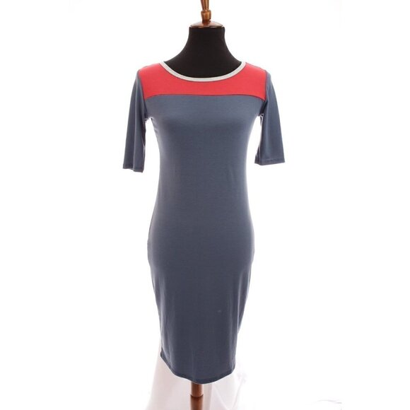 Lularoe Julia Dress Fitted Unicorn Stretch Color Block Print Blue Red Sz XS - Picture 5 of 12